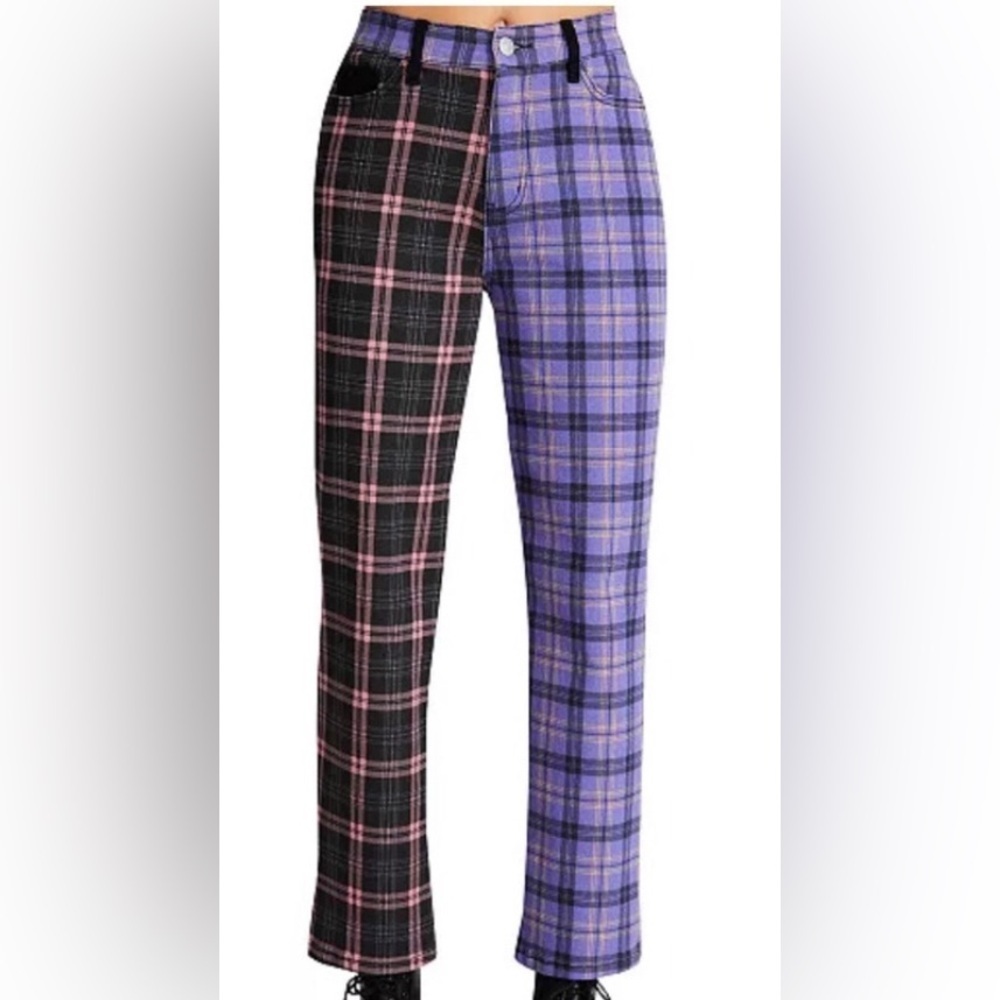 MADDEN GIRL purple Mixed-Plaid‎ Straight-Leg Dad Jeans size 25 new